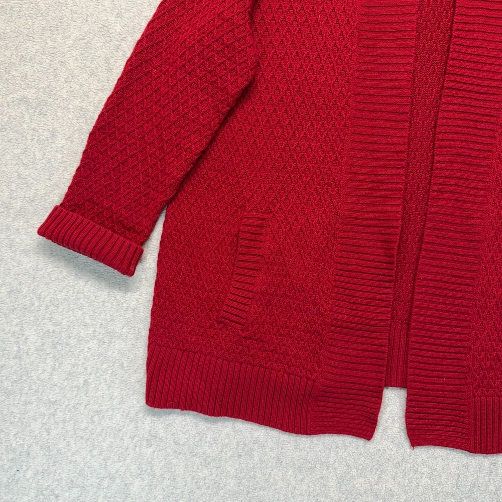 Talbots Womens Cardigan Sweater Red Long Sleeve Open Front Ribbed Knitted 2X - Picture 6 of 11